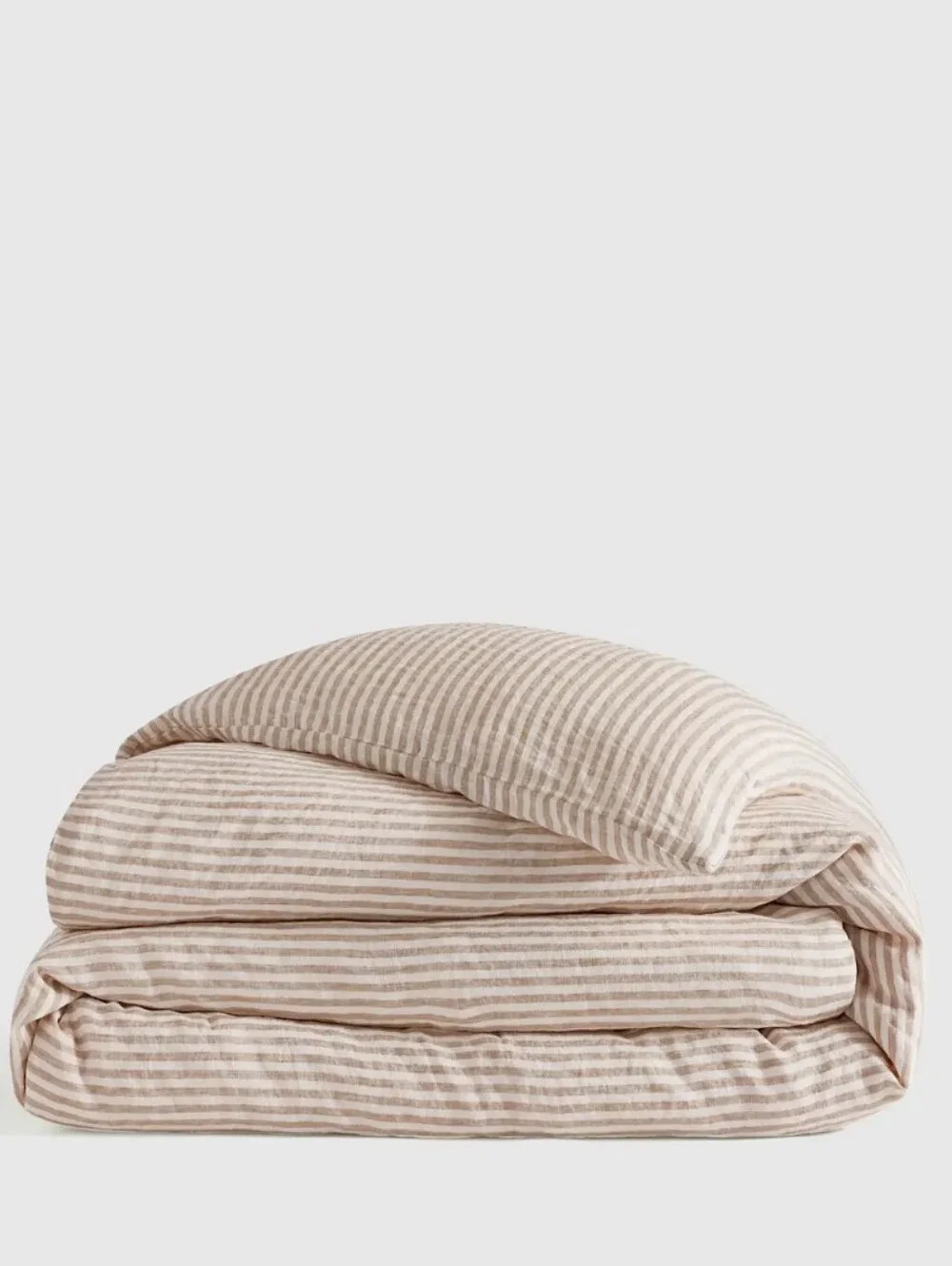 Quince Linen Latte/White Stripe Duvet Cover Full/Queen